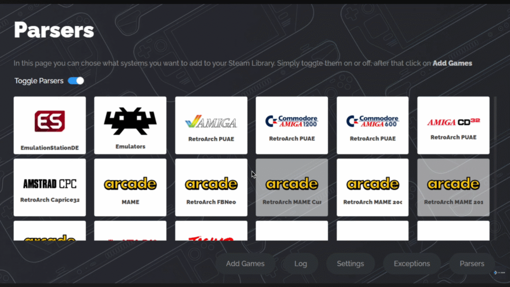 Lista de sistemas retro compatibles con EmuDeck, incluyendo MAME, Amiga y Amstrad CPC para emular en Steam Deck.