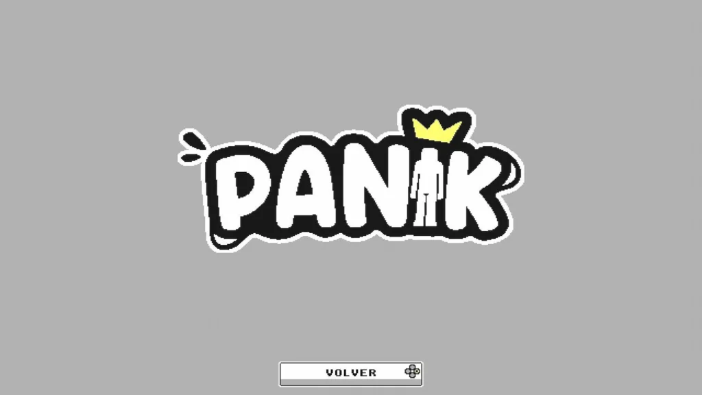 Logotipo principal de PANIK con una figura coronada integrada en la letra “I” sobre fondo gris.