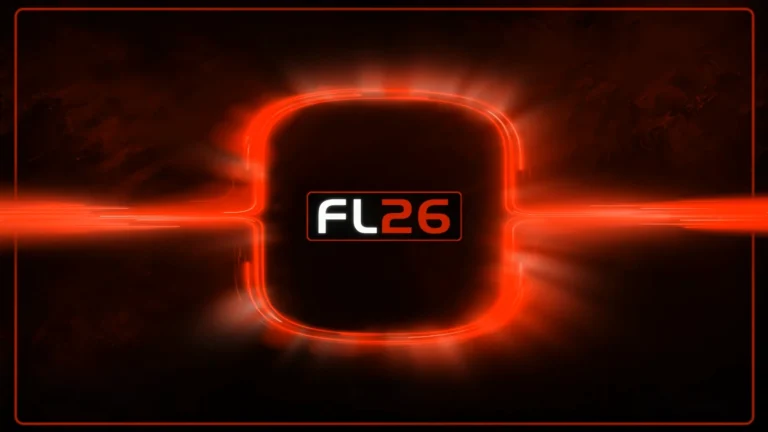 Logotipo rojo y negro de SP Football Life 2026 con efecto de luz brillante en forma de marco digital.