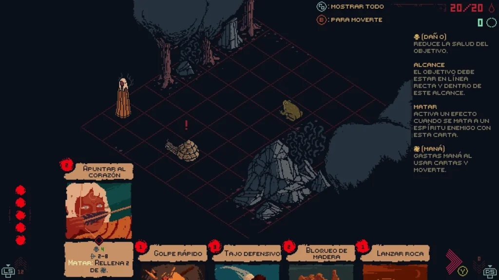 Sistema de combate por cartas en Death Howl con interfaz isométrica y enemigos en el escenario.