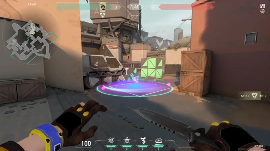 Resultado del lanzamiento con la zona activa cubriendo A Short, ejemplo práctico del impacto de lineups de Killjoy en VALORANT.