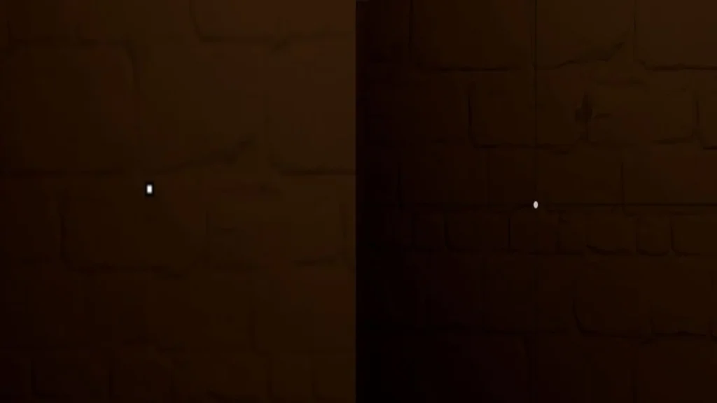 Comparativa de dos miras mínimas blancas sobre pared oscura para evaluar precisión y tamaño en códigos de las miras Aspas - Mibr de Valorant.