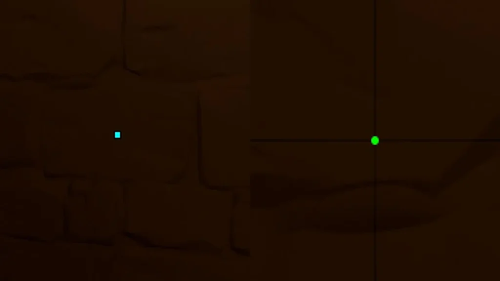 Comparativa visual de miras azul y verde alineadas horizontalmente, ejemplo directo de códigos de las miras Boaster - Fnatic de Valorant.