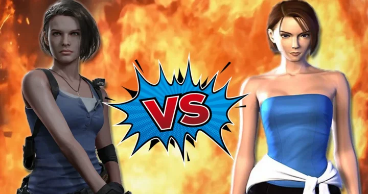 Jill Valentine del remake de Resident Evil 3 frente a su versión original de 1999, separadas por un VS.