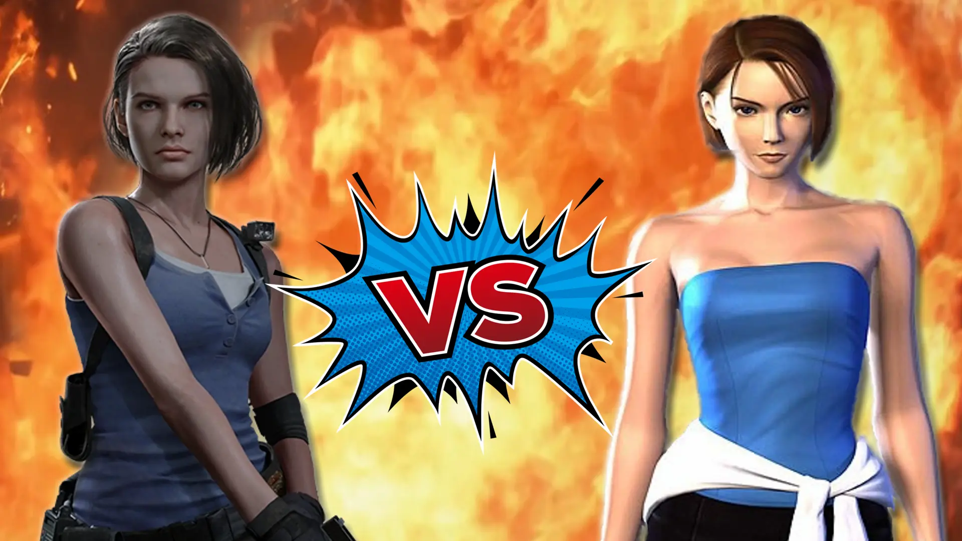 Jill Valentine del remake de Resident Evil 3 frente a su versión original de 1999, separadas por un VS.