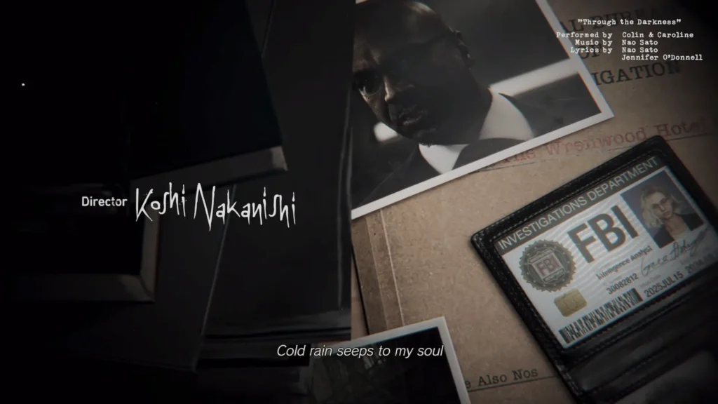 Créditos finales de Resident Evil Requiem con el carnet del FBI de Grace Johns y el nombre del director.