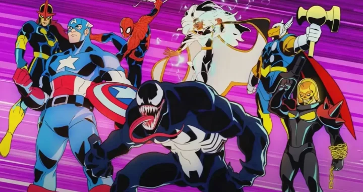 Spider-Man, Capitán América, Tormenta, Venom y más personajes posan en una escena de un tráiler de Marvel Cosmic Invasion.