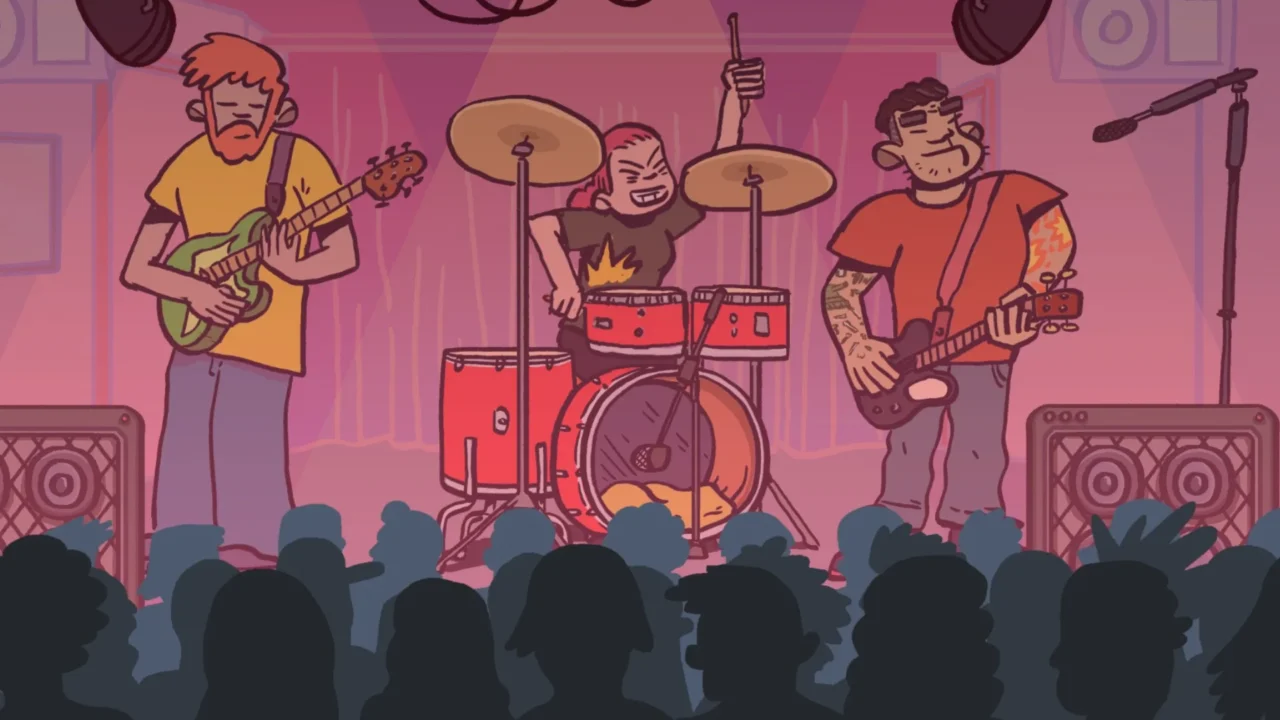 Una actuación musical y de rock estilo cartoon de Wax Heads.