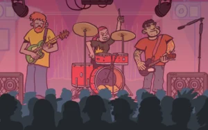 Una actuación musical y de rock estilo cartoon de Wax Heads.