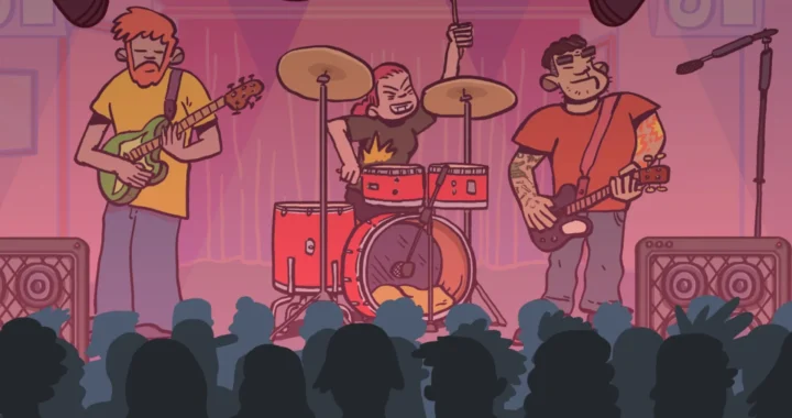 Una actuación musical y de rock estilo cartoon de Wax Heads.
