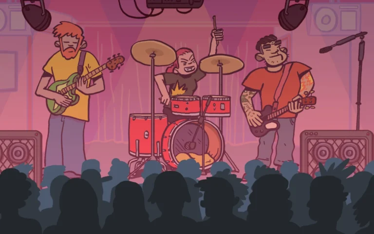 Una actuación musical y de rock estilo cartoon de Wax Heads.