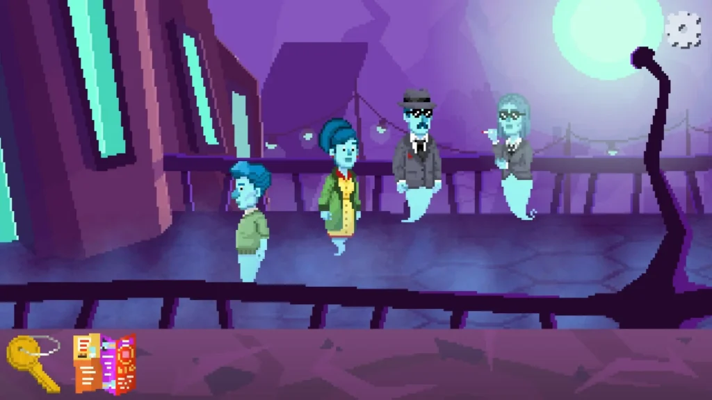 Fantasmas de Shadows of the Afterland, juego de Aruma Studios, paseando juntos bajo la luna.