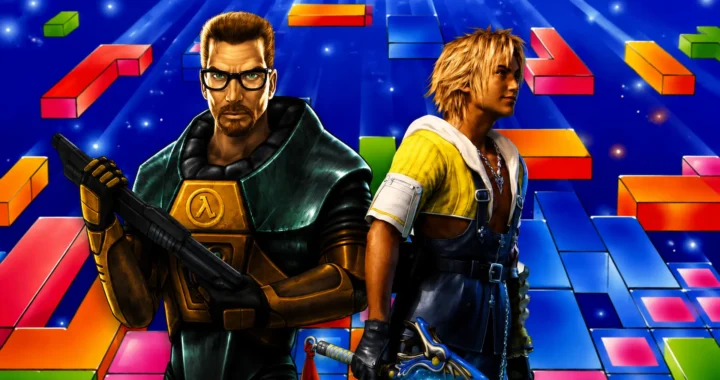 Gordon Freeman y Tidus de espaldas sobre un fondo de piezas de Tetris: ludología vs narratología