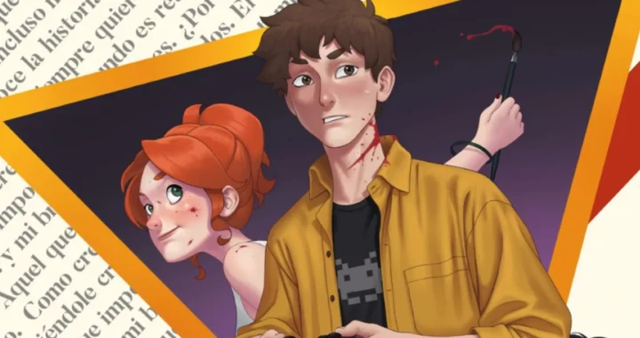Portada de Que se mueran los gamers: un joven con un mando y una chica pelirroja con un pincel manchado de rojo